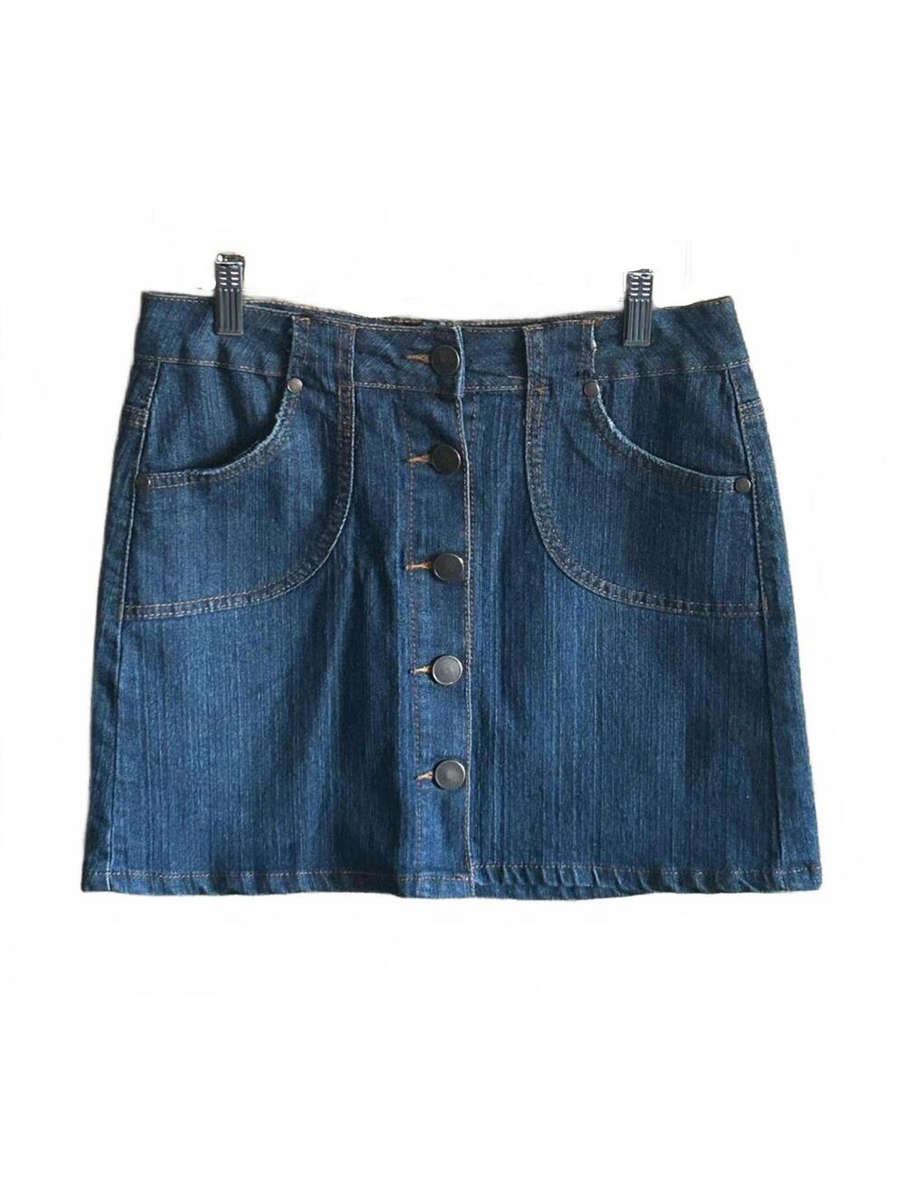 Hype Medium Wash Button Front Y2K Denim Mini Skirt Juniors 7 or Womens 28"